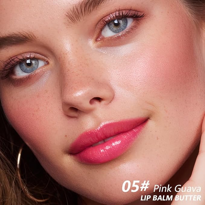 Summer Lip Butter Balm Lip Gloss, Ultra-Hydrating Natural Vegan Lip Balm, Sheer-Tinted Shine & Hydration, Soothes & Softens Dry Lips Skincare, Bálsamo labial hidratante #5 Pink Guava