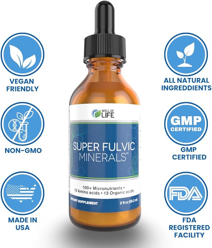 Super Fulvic Minerals: Herbal Detox - 2 oz. | 128 Servings. Nutrient-Rich Formula for Enhanced Absorption, Gut Health Support, and Antioxidant Protection. Made in USA.