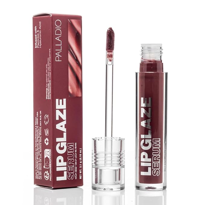 Palladio Lip Glaze Serum, Hydrating Lip Gloss with Peptides & Hyaluronic Acid for Plump, Smooth, and Nourished Lips – Vegan, High-Shine, Non-Sticky Finish (Red Wine)
