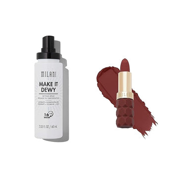 Milani Color Fetish Matte Lipstick (Passion) & Milani Make It Dewy Setting Spray 3 in 1- Hydrate + Illuminate + Set (2.03 Fl. Oz.) Makeup Finishing Spray
