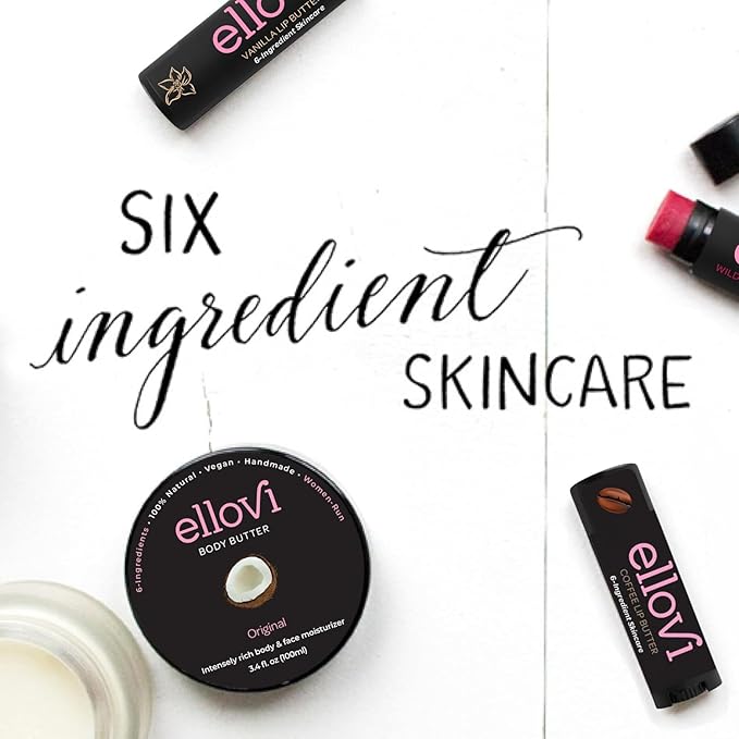 Ellovi Natural Lip Butter Lip Balm - Coffee - Pure Enough to Eat - Made With Just 6 Vegan Ingredients - Moisturizing Lip Care for All Day Hydration