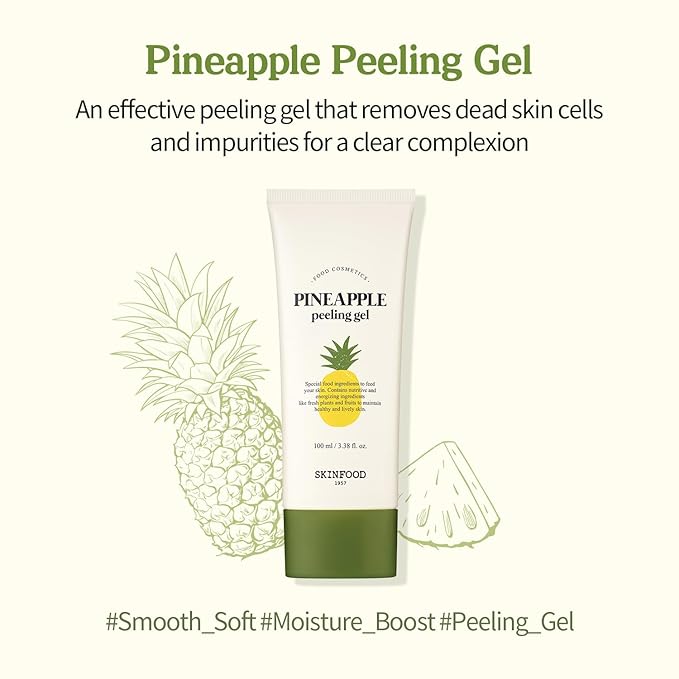 SKINFOOD Pineapple Peeling Gel 3.38 fl.oz. (100ml) - Pineapple & Aloe AHA Deep Facial Exfoliating Gel, Eliminates Sebum, Skin Clear and Blemish-Free - Dead Skin Remover for Face - Facial Peel