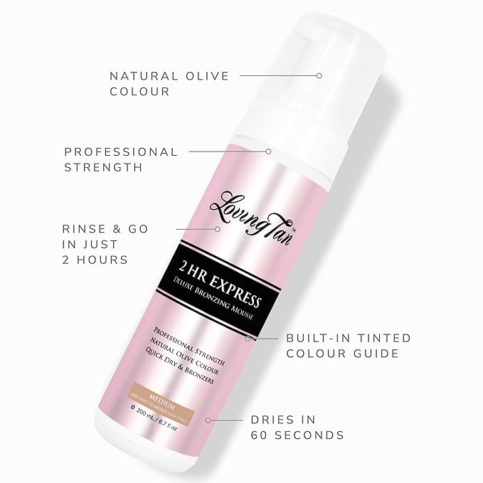 Loving Tan 2 HR Express Mousse, Medium - Streak-free, Natural Tan, Up to 5 Applications, Cruelty-Free, Dermatologist-Tested, 6.7 FL Oz