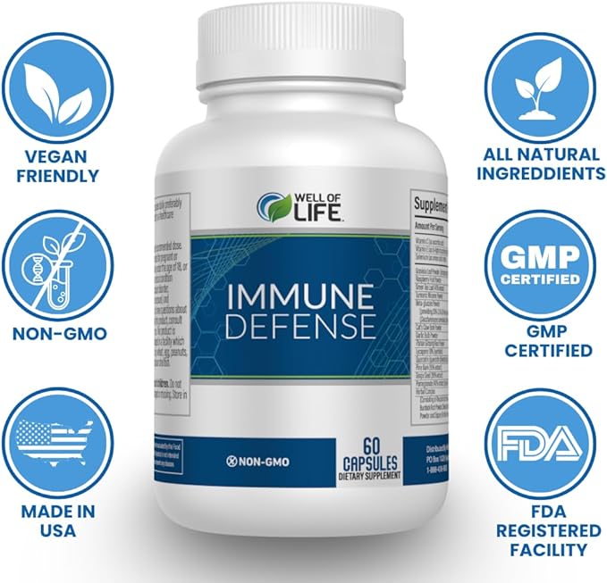 Immune Defense 600mg | 60 Veg Capsules. Enhance Immune Health with a Potent Blend of Graviola Leaf, Raspberry Fruit, Green Tea, Turmeric, Garlic. Boost Your Well-Being Naturally.
