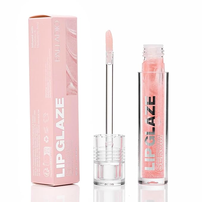 Palladio Lip Glaze Serum, Hydrating Lip Gloss with Peptides & Hyaluronic Acid for Plump, Smooth, and Nourished Lips – Vegan, High-Shine, Non-Sticky Finish (Rose Sorbet)