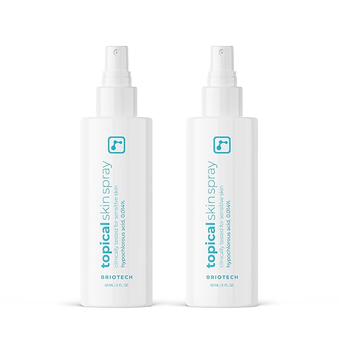 BRIOTECH Topical Skin Spray, Hypochlorous Acid Spray for Sensitive Skin, HOCl Facial Mist, Full Body Support Against Irritation, Calm Redness, Soothe Foot & Scalp, Travel Size 2 oz (2 Pack)