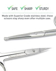 Pack of 2 Curved & Rounded Blunt Tip Stainless Steel Small Scissors for Eyebrows & Eyelashes, Beard Trimming & Moustache, Baby Nails, Nose & Facial Hair