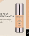Bodyography Natural Finish Foundation Makeup (Medium #160) Oil-Free Gluten-Free, Paraben-Free, 1 oz