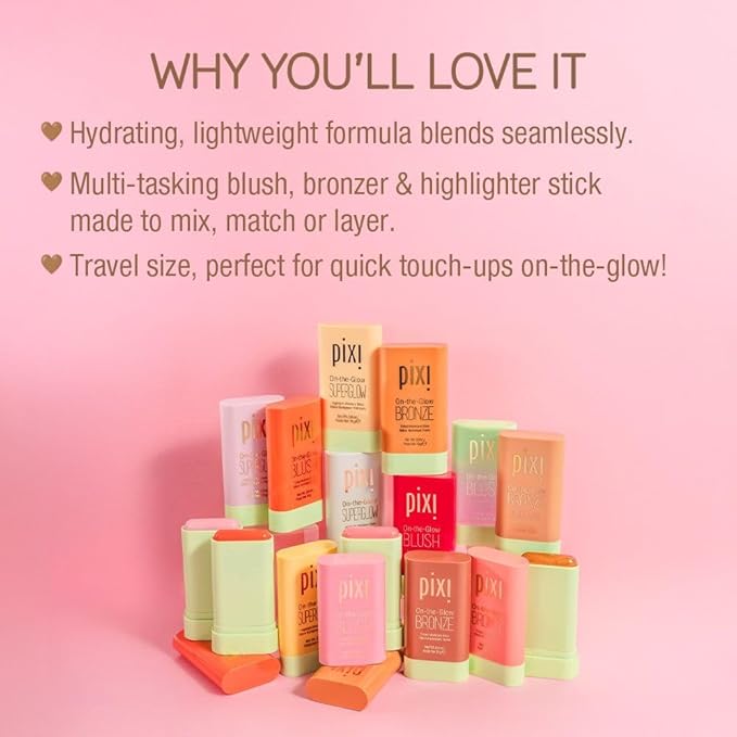 Pixi Beauty Beaming Bliss On-the-Glow Trio | Hydrating Tinted Moisture Stick Blush, Bronzer, and Highlighter Set | Travel Size, Vegan, and Paraben-Free