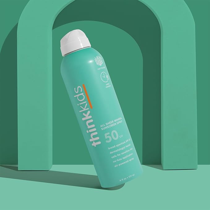 Thinksport Kids Sunscreen Spray, SPF 50 All Sheer Mineral Sunscreen, 6 Fl Oz, Water Resistant Baby & Toddler, Natural Zinc Oxide UVA/UVB Protection