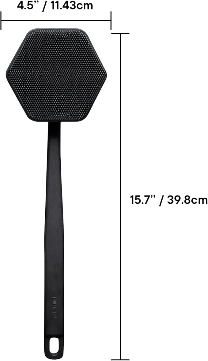 TOOLETRIES Silicone Back Scrubber - Exfoliating Shower Brush, Back Washer for Men, Durable Back Brush with Long Handle - Long Lasting Bath & Shower Accessories - Charcoal