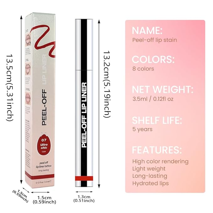 Matte Lip Gloss Stain-Peel Off Lip Liner Tattoo, Orange Red Lip Tint，Long Lasting Peel Off Lip Stain, Waterproof Transfer-proof Lip Mask Lip Liner Peel Off Lip Gloss,Stayn Lip Makeup. #07