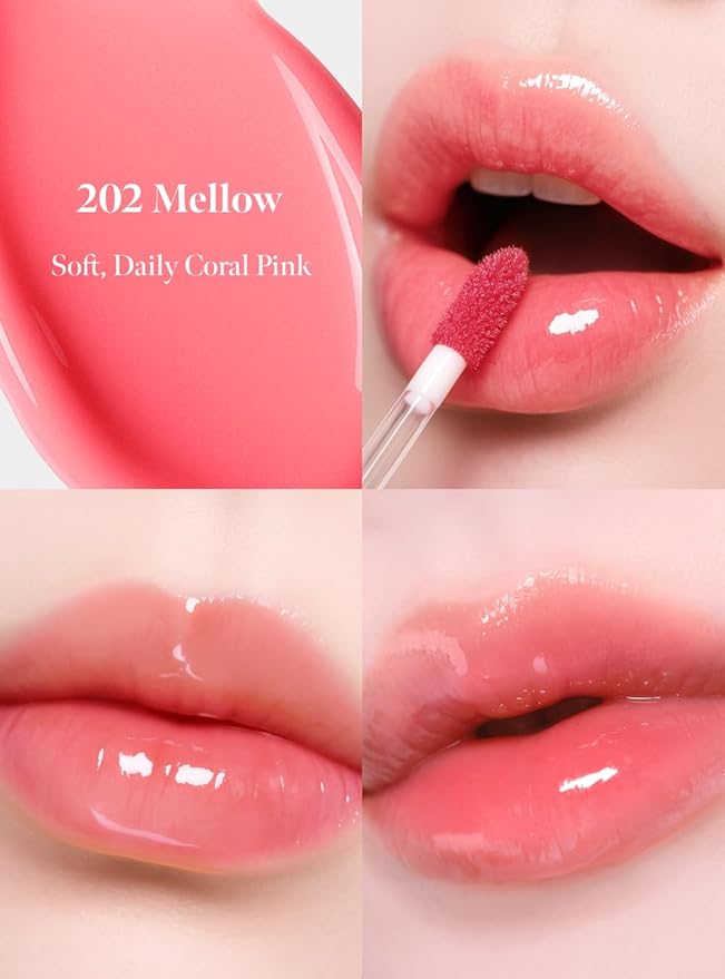 Dew Drop Tint #202 Mellow 4.5g, Hydrating, Glossy, Lightweight Lip Stain with High-shine, Long Lasting Color with Moisturizing Lip Drop, Dewy Finish, Korean Beauty Makeup
