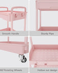 REBECAT 3 Tier Rolling Utility Cart with Drawer,Storage Cart,Rolling Cart for Kitchen,Bathroom,Living Room,Storage Organizer with Iron Wheels（Pink