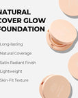 Natural Cover Glow Cushion Foundation | Satin Radiant Finish | Korean Foundation Makeup | Long-Lasting Natural Coverage | for All Skin Types 0.42 oz. (23N Natural Beige)