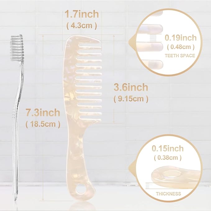Large Wide Tooth Hair Comb, LADYAMZ [Tortoise Shell] Cellulose Acetate Round Tooth Comb for Straight/Curly Hair,Short/Long Hair Women Men or Kids, Easy Detangling Wet or Dry, Anti-static (White)