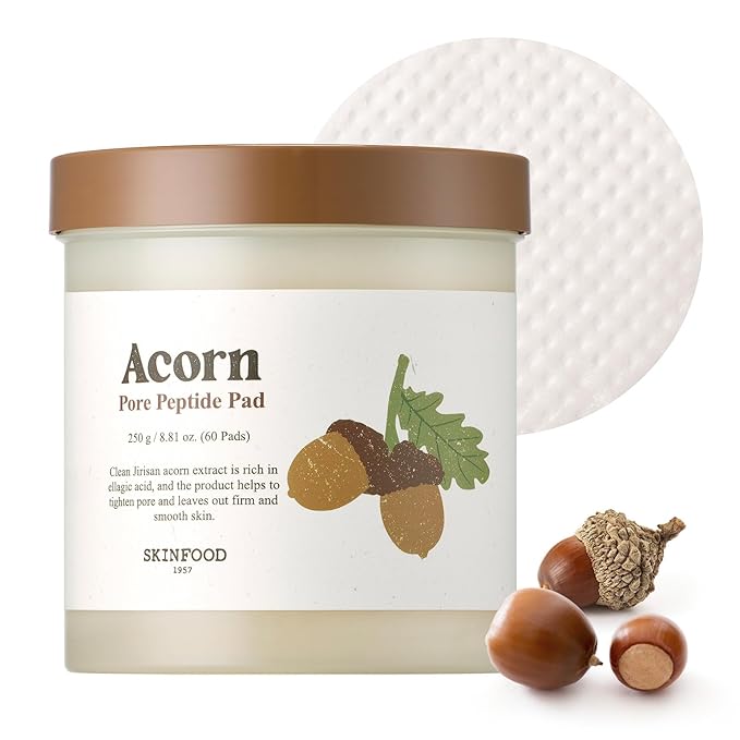 SKINFOOD Acorn Pore Peptide Toner Pad, Korean Skincare Facial Toner, Pore Tightening, Elasticity, Skin Texture Improvement, Firming Up Sagging Skin 8.81 oz (60 Pads)