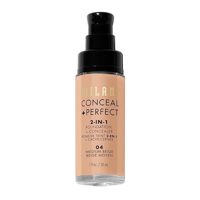 Milani Conceal + Perfect 2-in-1 Foundation + Concealer for a Flawless Complexion, Under Eye Corrector, Cover Redness and Imperfections, Waterproof and Sweatproof - Medium Beige