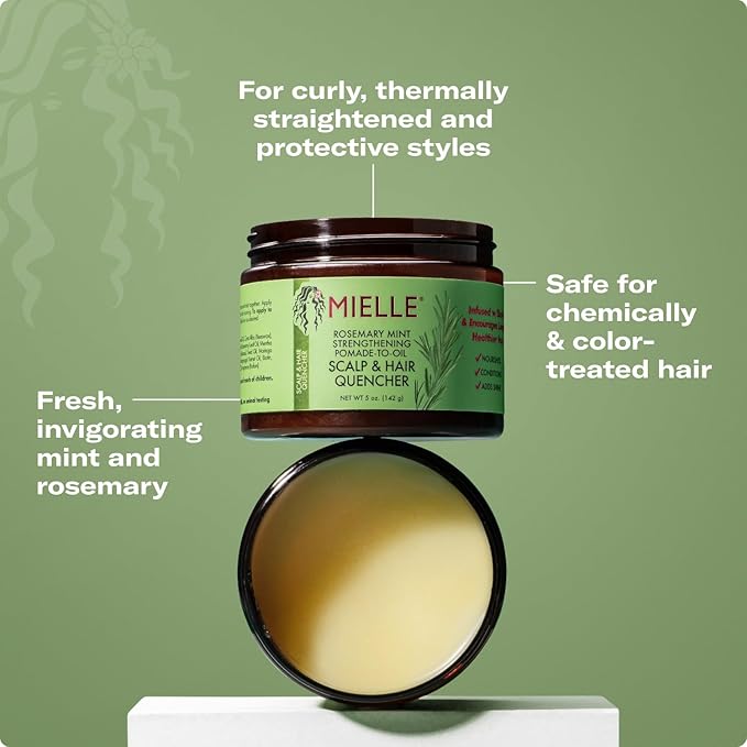 Mielle Organics Rosemary Mint Scalp & Hair Strengthening Oil and Pomade-To-Oil Quencher, Bundle