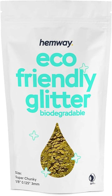 Hemway Biodegradable Glitter Eco Friendly - 100g/3.5oz Bio Cosmetic Safe Sparkle Vegan for Face Eyeshadow Body Hair Festival Makeup Craft - Super Chunky (1/8" 0.125" 3mm) - Gold