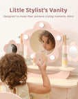 OOOK Kids Vanity Table and Chair Set with Lights, Makeup Vanities with Touch Screen 3 Colors, Pink Girls Vanitys, Enough for Real and Pretend Makeup, Toddler Vanity for 3 Year Old