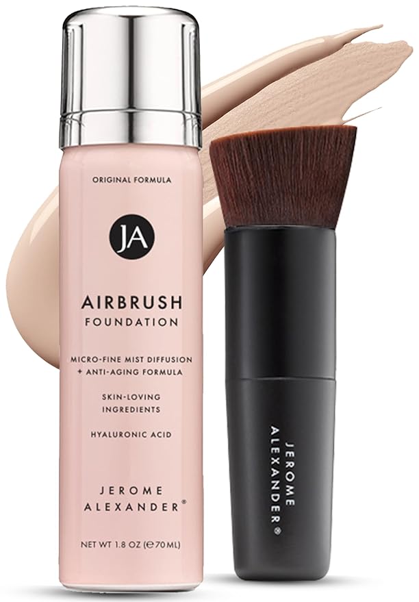 Jerome Alexander MagicMinerals AirBrush Foundation – 2 Piece Set with Airbrush Foundation and Kabuki Brush - Spray Makeup with Anti-aging Ingredients for Smooth Radiant Skin - Light