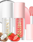 2Pack Non-sticky Lip Oil, Moisturizing Glossy/Shiny Lip Gloss Oil PlumpingTint, Hydrating Lip Gloss Lip Balm, Long Lasting Nourishing Fruit Flavoure Lip Oils(Strawberry + Coconut)