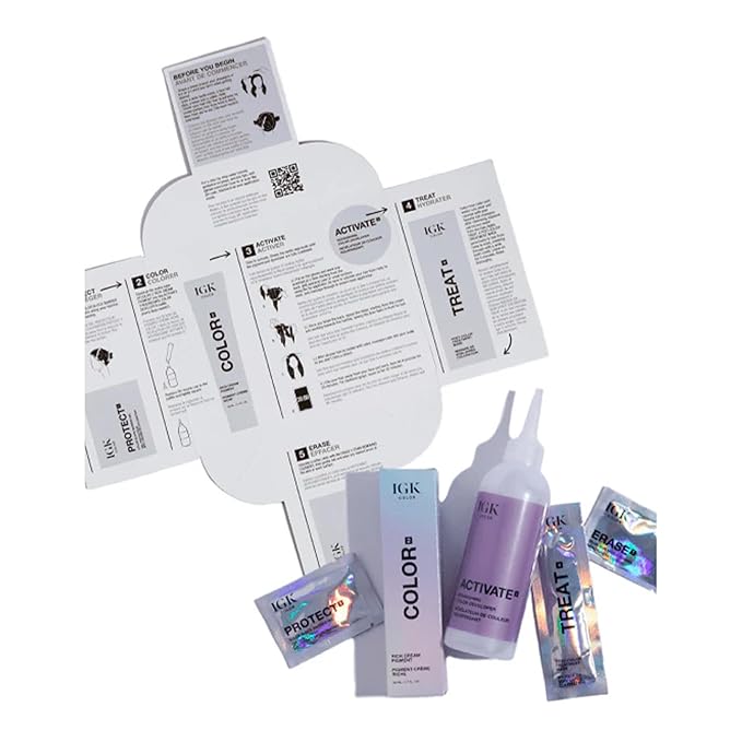 IGK Permanent Hair Dye Color Kit | 1NA Volcanic - Purest Black | 100% Gray Color Coverage + Strengthen + Shine | Ammonia Free