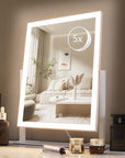 HIEEY Lighted Makeup Mirror, Hollywood Vanity Mirror with Lights, Three Color Lighting Modes, and 5X Magnification Mirror, Smart Touch Control, 360°Rotation (17.3in,White,Gift Box)