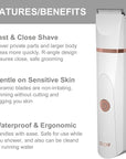 OLOV Electric Body Hair Trimmer - Groin Trimmer for Men - Bikini Trimmer Women - Wet/Dry Shaver Groomer, Replaceable Ceramic Blade Heads, USB Recharge Dock, Waterproof Hygiene Razor, White