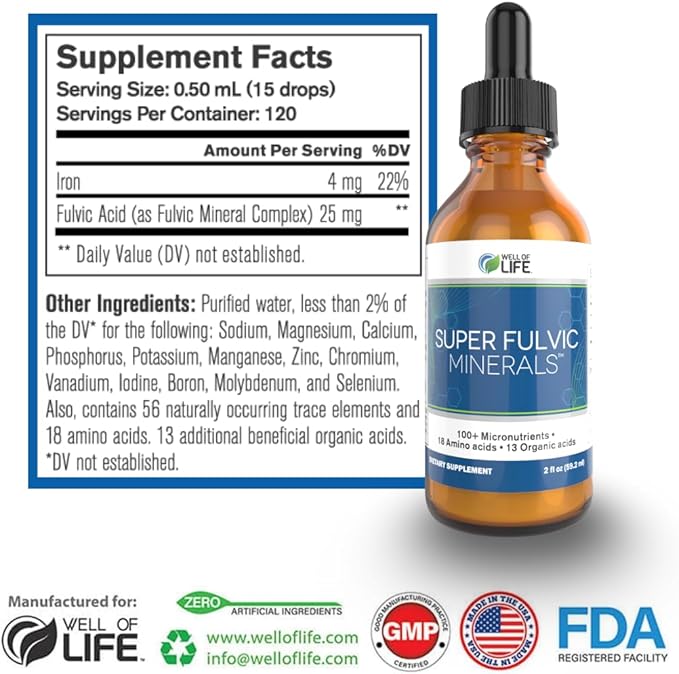 Super Fulvic Minerals: Herbal Detox - 2 oz. | 128 Servings. Nutrient-Rich Formula for Enhanced Absorption, Gut Health Support, and Antioxidant Protection. Made in USA.