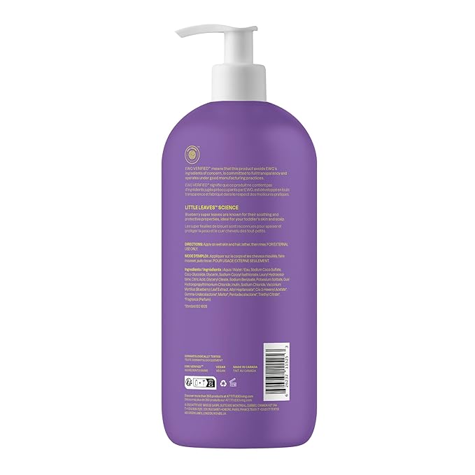 ATTITUDE Shampoo and Body Wash for Kids, EWG Verified Hair and Body Cleanser, Dermatologically Tested Soap, Plant and Mineral Based Bath Products, Vegan, Vanilla and Pear, 32 Fl Oz