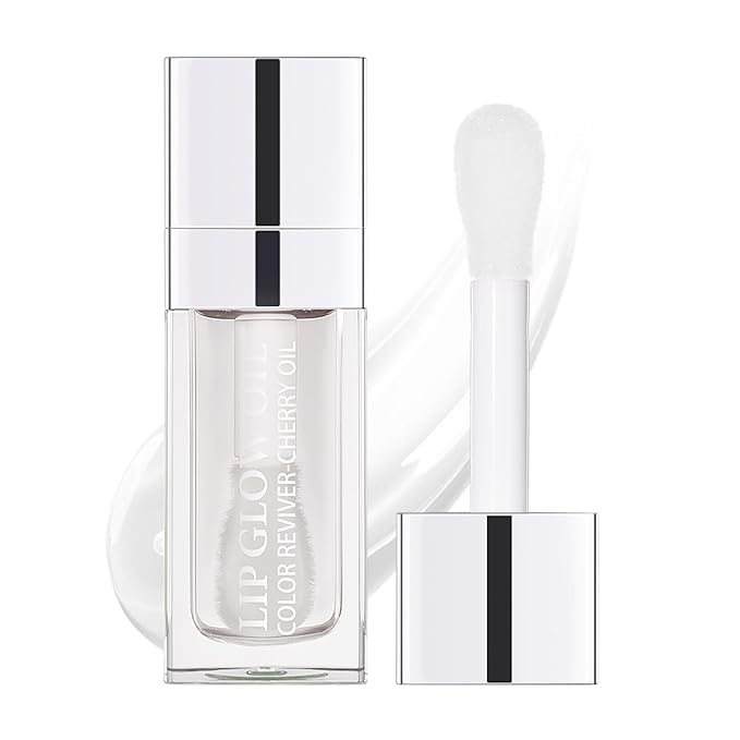 Hydrating Lip Glow Oil, Moisturizing Lip Gloss, Plumping Lip Oil, Non-Sticky Long Lasting Lip Gloss, Transparent Lip Oil Tinted, Reduce lip lines (Transparent(#000))