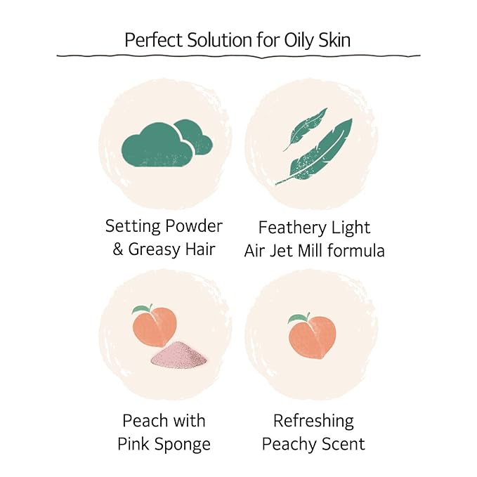 SKINFOOD Peach Cotton Multi Finish Powder 5g - Korean Peach Extract & Calamin Sebum Control Face Powder - Silky Setting Powder - Setting Powder for Oily Skin - Sweet Peach Scent for Soft Skin