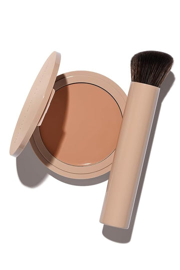 No Makeup Makeup Long-Lasting Lightweight Foundation & Brush Duo | Cruelty-Free, Fragrance-Free, Buildable, Transfer-Proof Makeup (Almond)