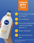 NIVEA Sheer Hydration Skin Firming Body Lotion with Q10 and Vitamin C, 72-Hour Body Moisturizer for Normal to Dry Skin, 33.8 Fl Oz Value Size Pump Bottle