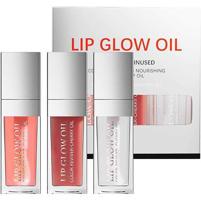 3 Color Tinted Plumping Lip Oil Gloss Set, Ultra Hydrating & Nourishing Lip Care, Smooth Glossy Shiny Transparent Plumping Lip Glow Oil (SET B)
