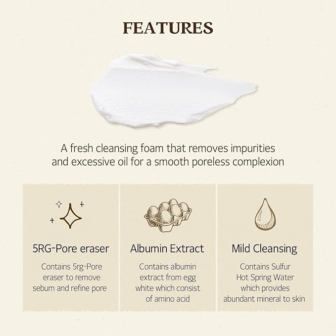 SKINFOOD Egg Perfect Pore Cleansing Foam 150ml - Egg Yolk, Albumin Contained Pore Refining Facial Foam Cleanser - Removes Impurities from Pores (5.07 fl.oz.)