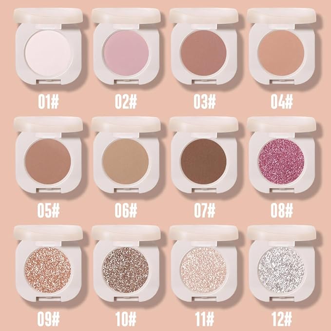 2Pcs Glitter Shimmer Sparkle Eyeshadow Palette Makeup, Light Brown Pearl White Glitter Shimmer Metallic Holographic Multichrome Cream Iridescent Single Monochrome Eye Shadow Makeup