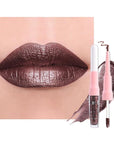 evpct Dark Brown Metallic Glitter Lip Liner and Lipstick Combo Lip Gloss Stain Set Makeup for Women Long Lasting Waterproof 24, Chocolate Metallic Shimmer Frosted Iridescent Shiny Liquid Lipstick 11