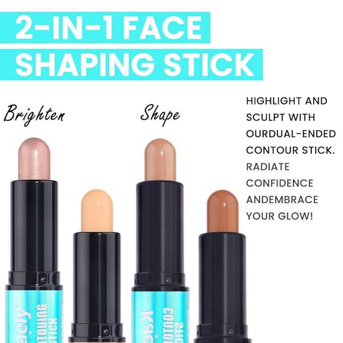 Kaely 2Pcs Cream Bronzer Highlighter Stick,Face Shaping Contouring Shades Makeup,03+16