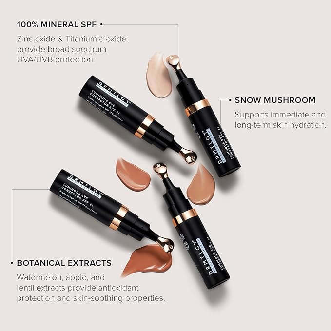 DRMTLGY Luminous Eye Corrector SPF 41, Under Eye Color Corrector for Dark Circles, Anti-Aging Tinted Eye Cream, Hydrating Eye Serum with Peach Undertone FSA/HSA Eligible, Deep