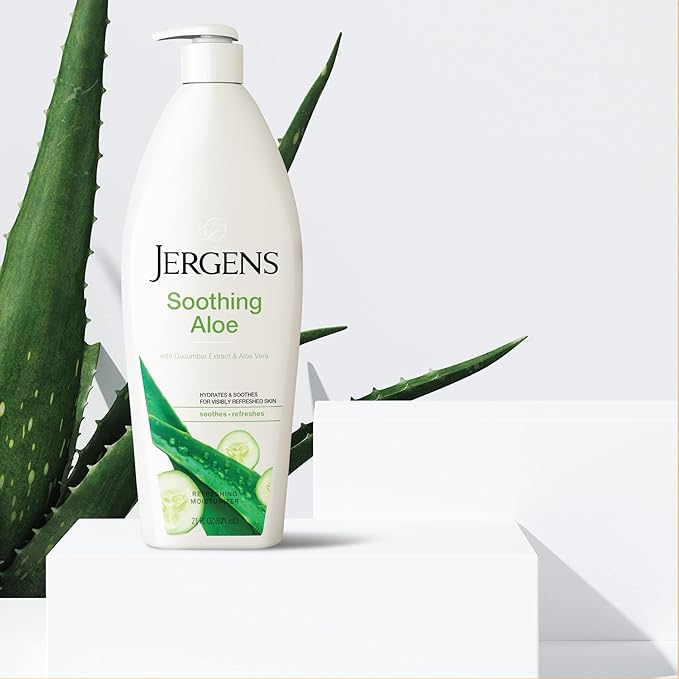 Jergens Soothing Aloe Refreshing Body Lotion, Aloe Vera Body and Hand Moisturizer, 21 Fl Oz, Illuminating Hydralucence Blend, with Cucumber Extract, Dermatologist Tested (Pack of 2)