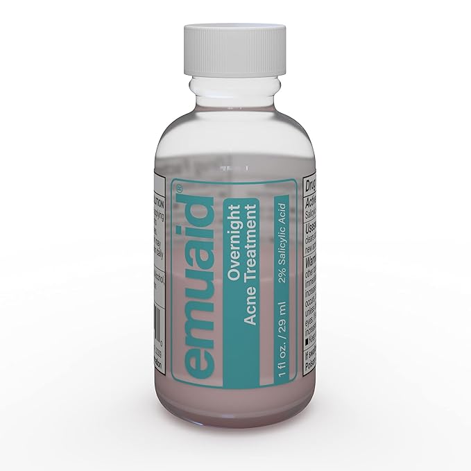 EMUAID Overnight Acne Treatment, Gentle Fast-Acting Solution with Salicylic Acid for Adults and Teens, Clears Stubborn Pimples, Cystic Acne, Blackheads, Rosacea, and Hormonal Breakouts, 1oz