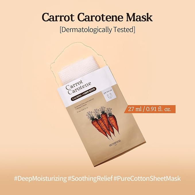 SKINFOOD 1957 Carrot Carotene Mask10ea Set - Beta Carotene, Carrot Seed Oil Extract, For All Skin Type, Moisturizing and Soothing, For Sensitive Skin type, Redness Relief 9.1fl.oz, 270ml