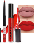 evpct 2Pcs Ruby Red Matte Lip Liner and Lipstick Combo Red Lip Gloss Stains Pencil Makeup Set Women Waterproof Long Lasting 24 Hours Lipstick and Lip Liner Set labiales mate 24 horas originales 14