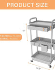 3 Tier Rolling Utility Cart with Drawer,REBECAT Utility Cart Made of Multifunctional Storage Organizer Tool for Kitchen,Bathroom,Living Room,Office(Gray)