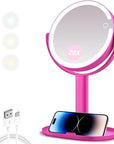 MIYADIVA Makeup Mirror with Lights, 20X Magnifying Mirror with Light and Touch Switch, 2-Sided Vanity Mirror with 3 Color and 80 LEDs, Hot Pink