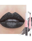 evpct Black Metallic Glitter Lip Liner and Lipstick Combo Lip Gloss Stain Set Makeup for Women Long Lasting Waterproof 24, Goth Gothic Halloween Metallic Shimmer Frosted Iridescent Liquid Lipstick 17