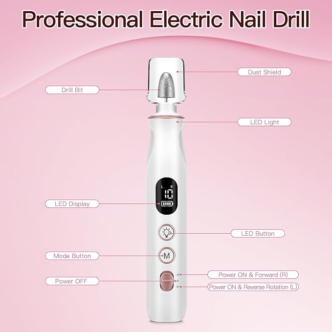 Cordless Electric Nail Drill File for Acrylic Gel Nails, Cuticle Remover Cream for Nail Care, Professional Nail Drill Manicure and Pedicure Kit with Drill Bits for Home & Salon Use